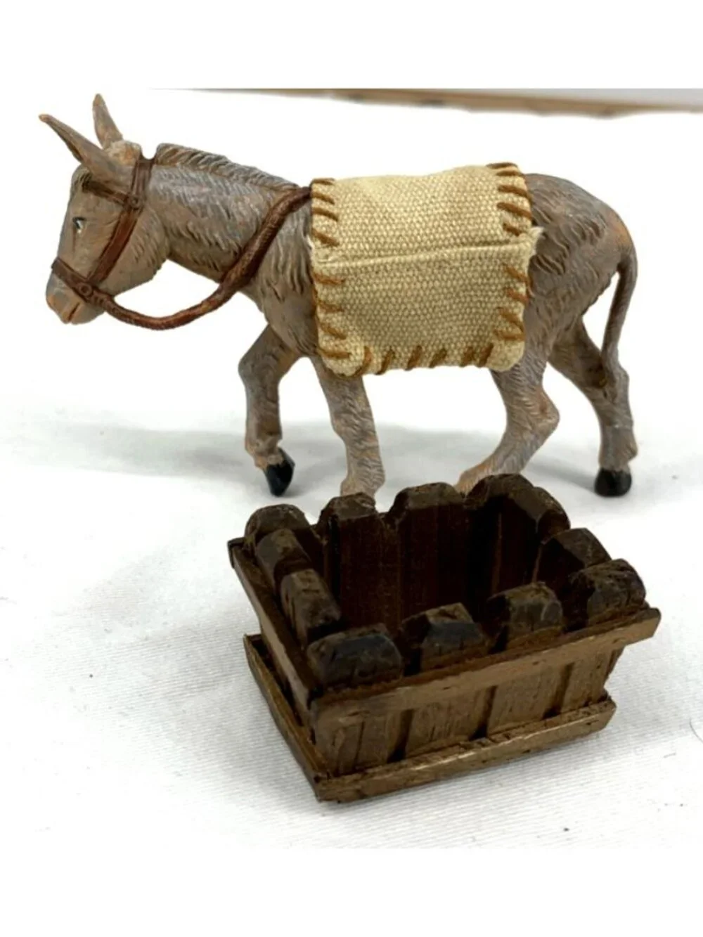 Fontanini Mary's Donkey with Cloth Saddle Blanket and Trough Lot of 2 4.5